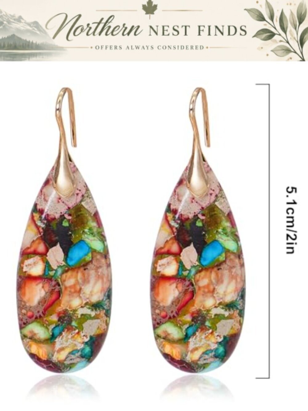 Natural Stone Waterdrop Dangle Earrings Alloy Drop Women Jewelry - Picture 5 of 6